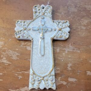Decorative Ceramic Cross with Gold Accents
